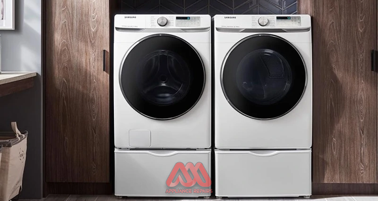 Technician repairing a Samsung dryer in Harare.